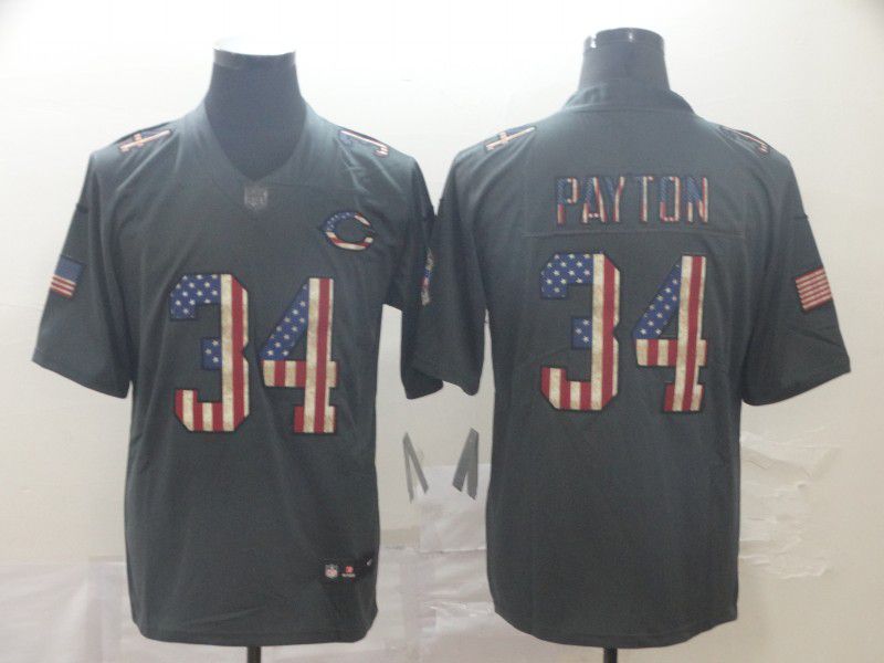 Men Chicago Bears #34 Payton Carbon Black Retro USA flag Nike NFL Jerseys